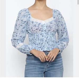 American Eagle Women Blue Sweetheart Button-Up Blouse